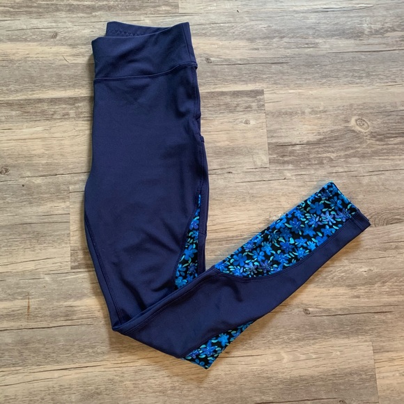 Pop Fit | Blue Floral Athletic Leggings Medium - Picture 1 of 5